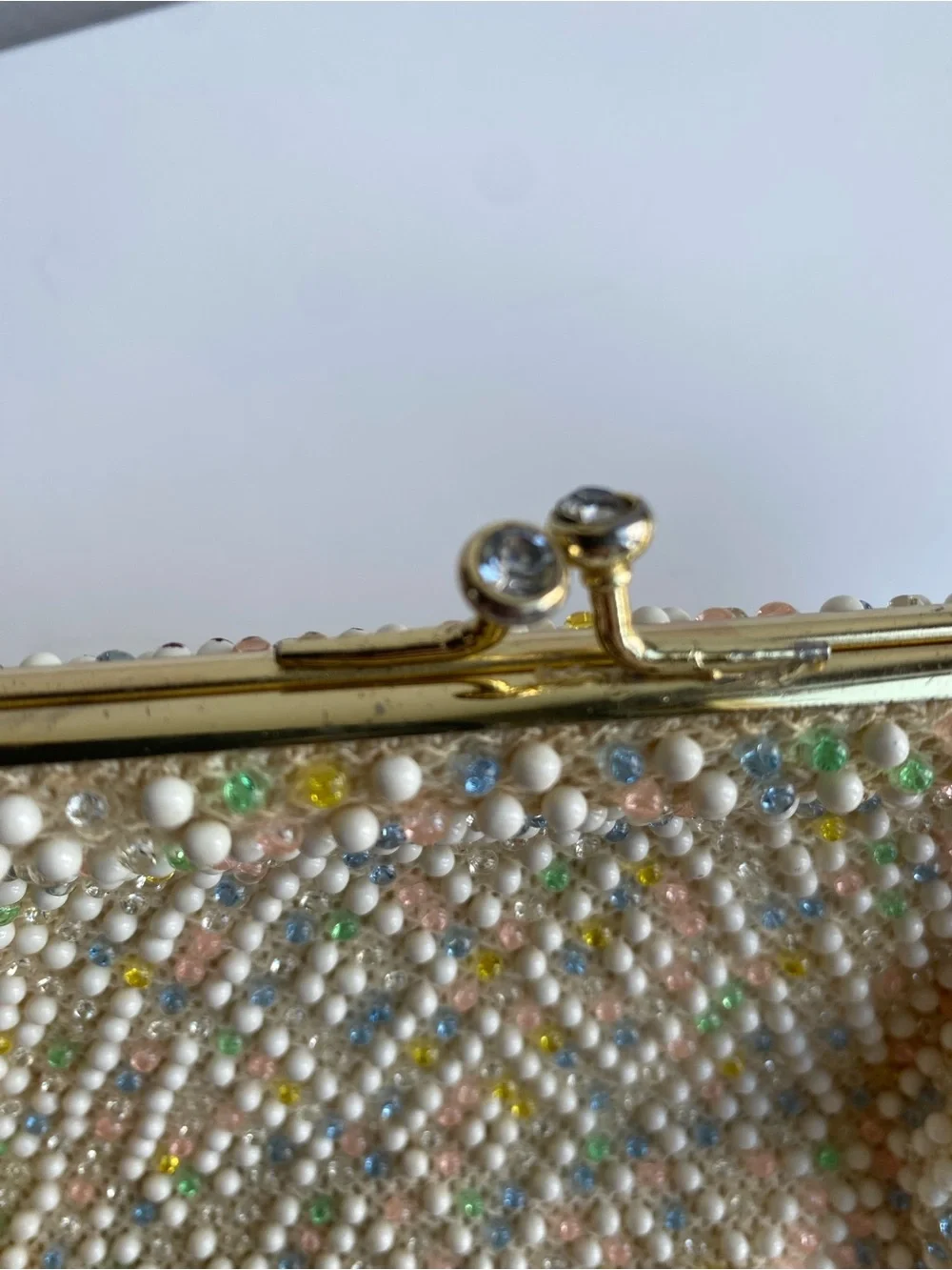 Vintage Corde Bead Purse - Beaded Pearl Accent Clutch - Picture 5 of 10